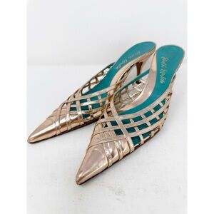 Ernesto Esposito Rose Gold Leather Kitten Heel Mules Size 40 / 9 US Pointed Toe